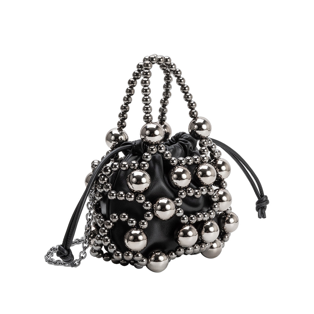 Melie Bianco Black Bobby Beaded Top Handle Bag