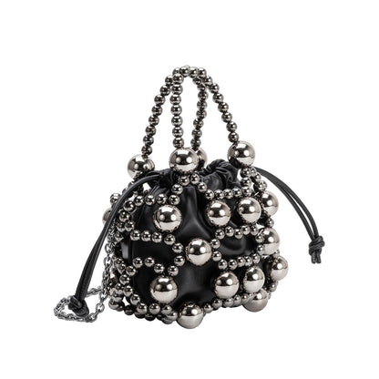 Melie Bianco Black Bobby Beaded Top Handle Bag