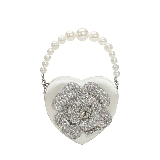 Melie Bianco White Mila Satin Heart Pearl Crossbody Bag | Melie BIanco