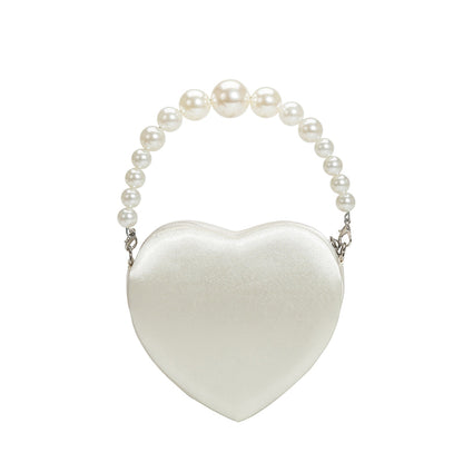 Melie Bianco White Mila Satin Heart Pearl Crossbody Bag | Melie BIanco