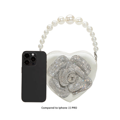 Melie Bianco White Mila Satin Heart Pearl Crossbody Bag | Melie BIanco