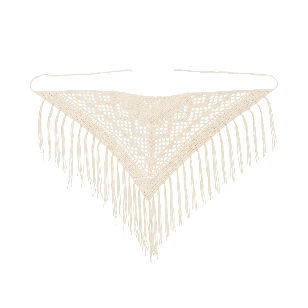 Melie Bianco Natural Large Crochet Belt Scarf