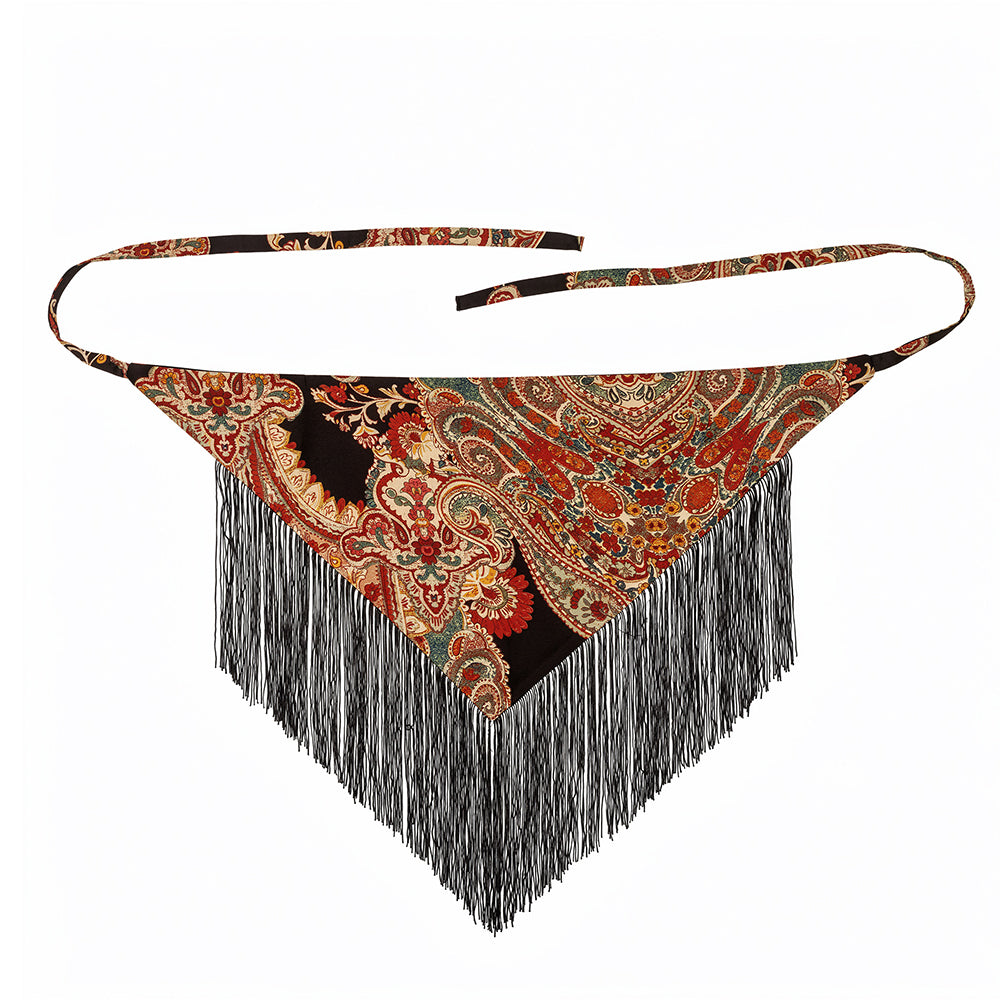 Melie Bianco Black Paisley Fringe Belt