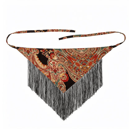 Melie Bianco Black Paisley Fringe Belt