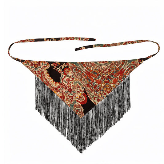 Melie Bianco Black Paisley Fringe Belt