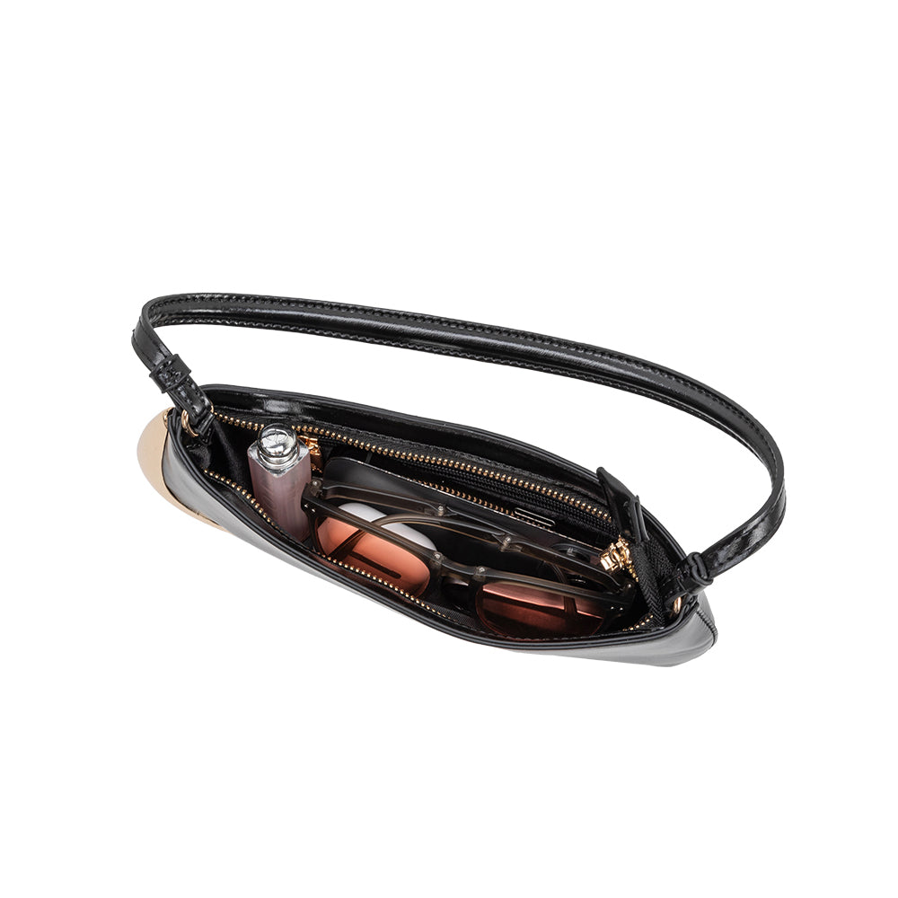Melie Bianco Black Sade Recycled Vegan Leather Shoulder Bag